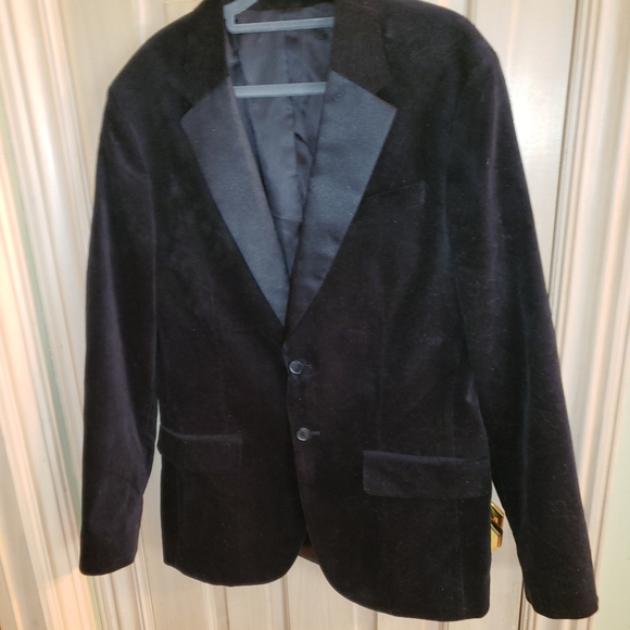 NWT Calvin Klein Black mens sz M velvet Satin Suit Blazer Jacket - Picture 4 of 8
